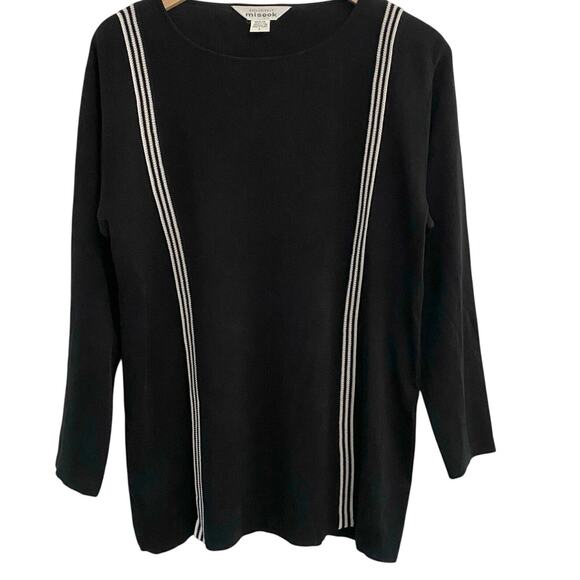 Misook Tops - Misook Black Knit Tunic Top Black Long Sleeve Size Large Office Mature